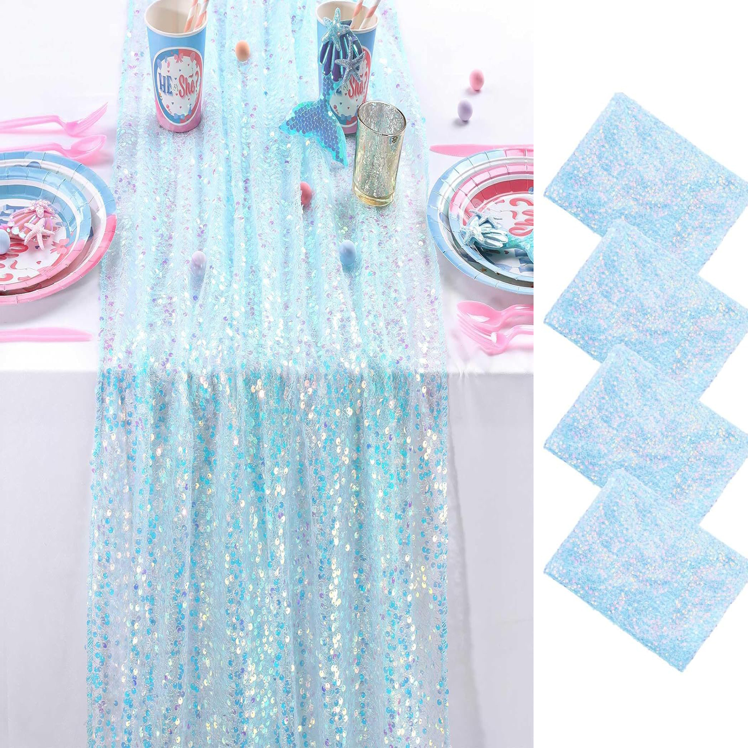 Table Runner Sequin - Set of4 Iridescent Sequin Table Runner