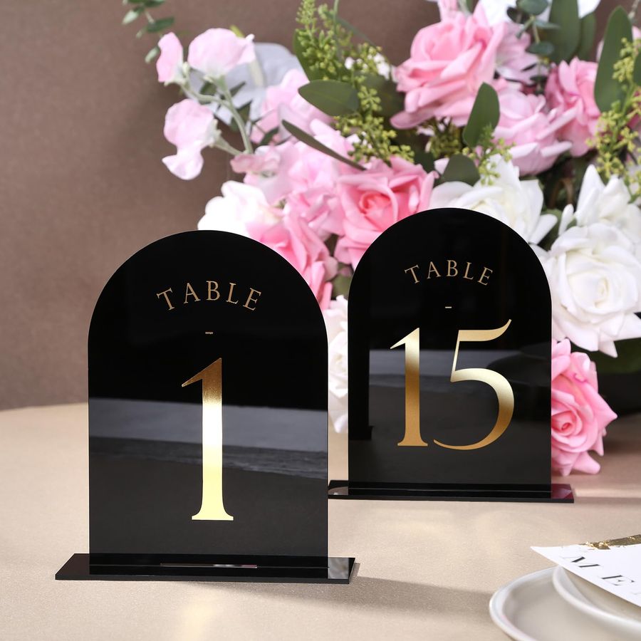 Table Number Gold - Black Arch Wedding Table Numbers with