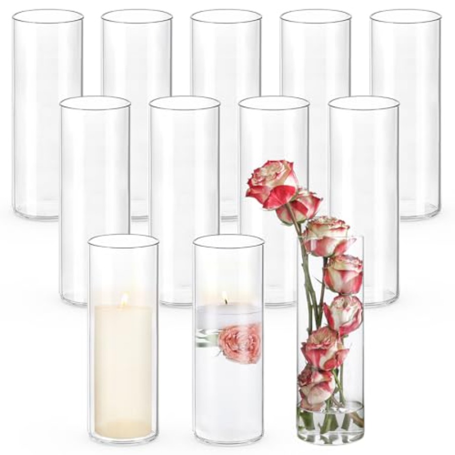 Centerpiece Vase Tall - 12pcs Glass Cylinder Vases for Wedding