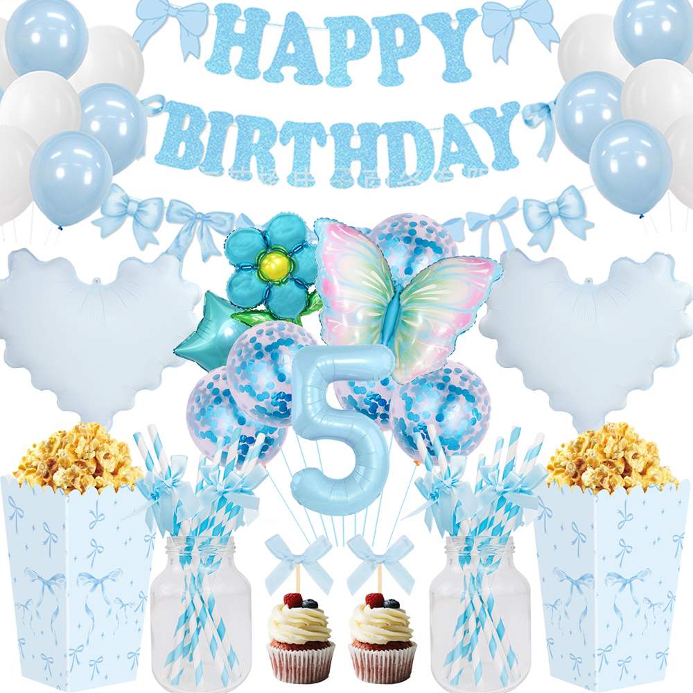 Confetti Balloon Set - Blue Bow Birthday Party Decor Girl's