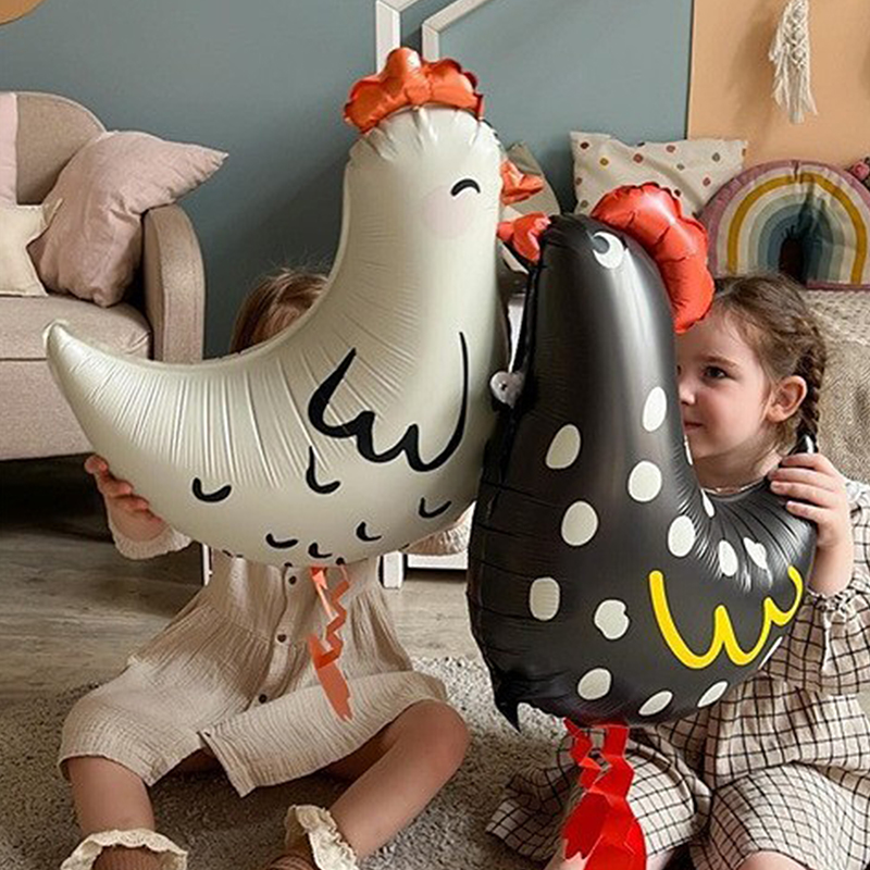 Confetti Balloon Set - 2Pcs Chicken-Shaped Aluminum Foil Balloons Black