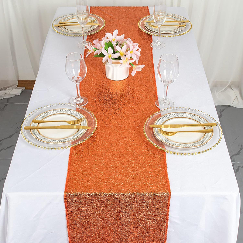 Table Runner Sequin - Orange Sequin Table Runner for Weddings