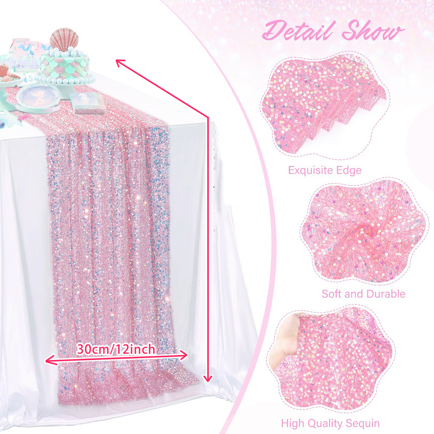 Set of4 Iridescent Sequin Tabl - Table Runner Sequin avis et prix