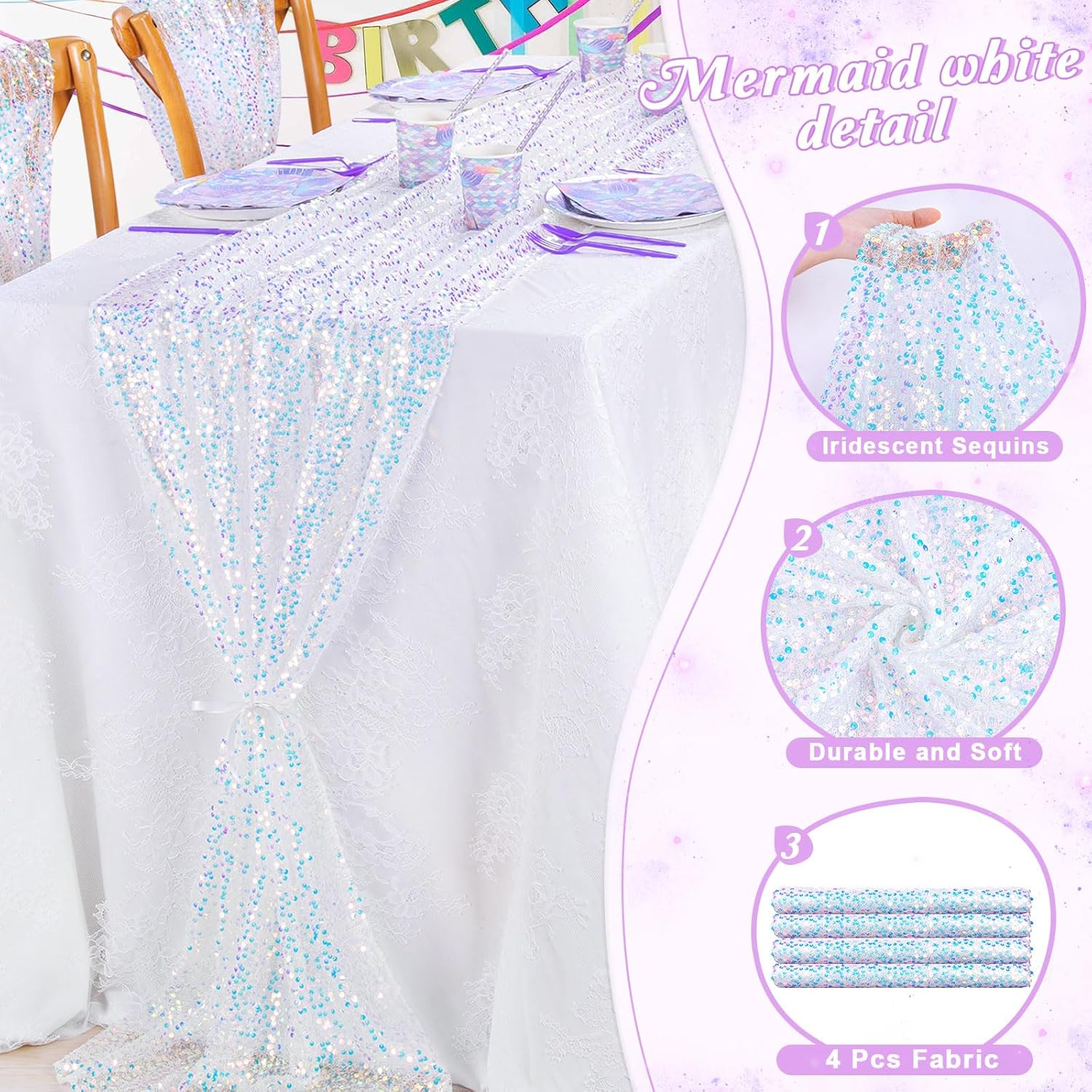 Set of4 Iridescent Sequin Tabl - Table Runner Sequin avis et prix