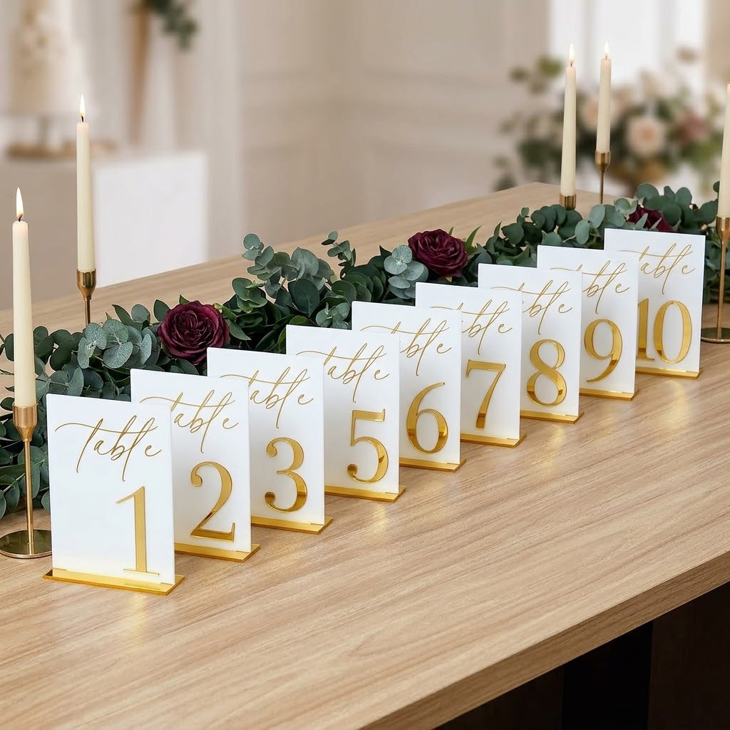 Wedding Table Numbers 1-10 wit - Table Number Gold avis et prix