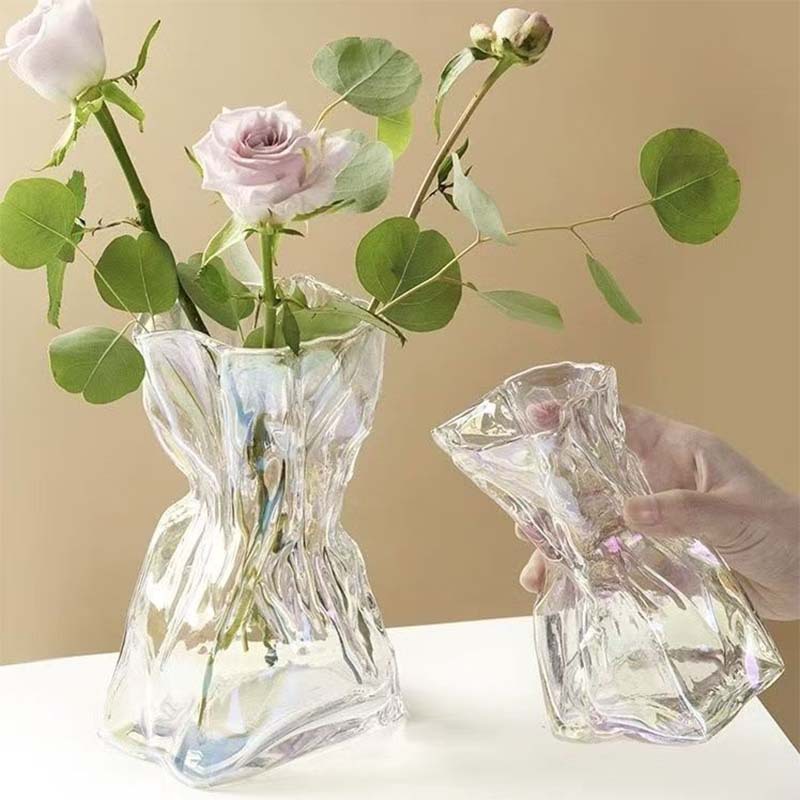 Pleated Purse Shape Transparen - Centerpiece Vase Tall avis et prix