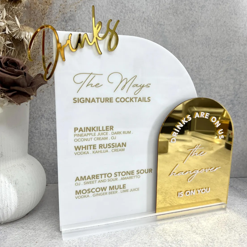 Custom Bar Menu with 3D Cutout - Table Number Gold avis et prix
