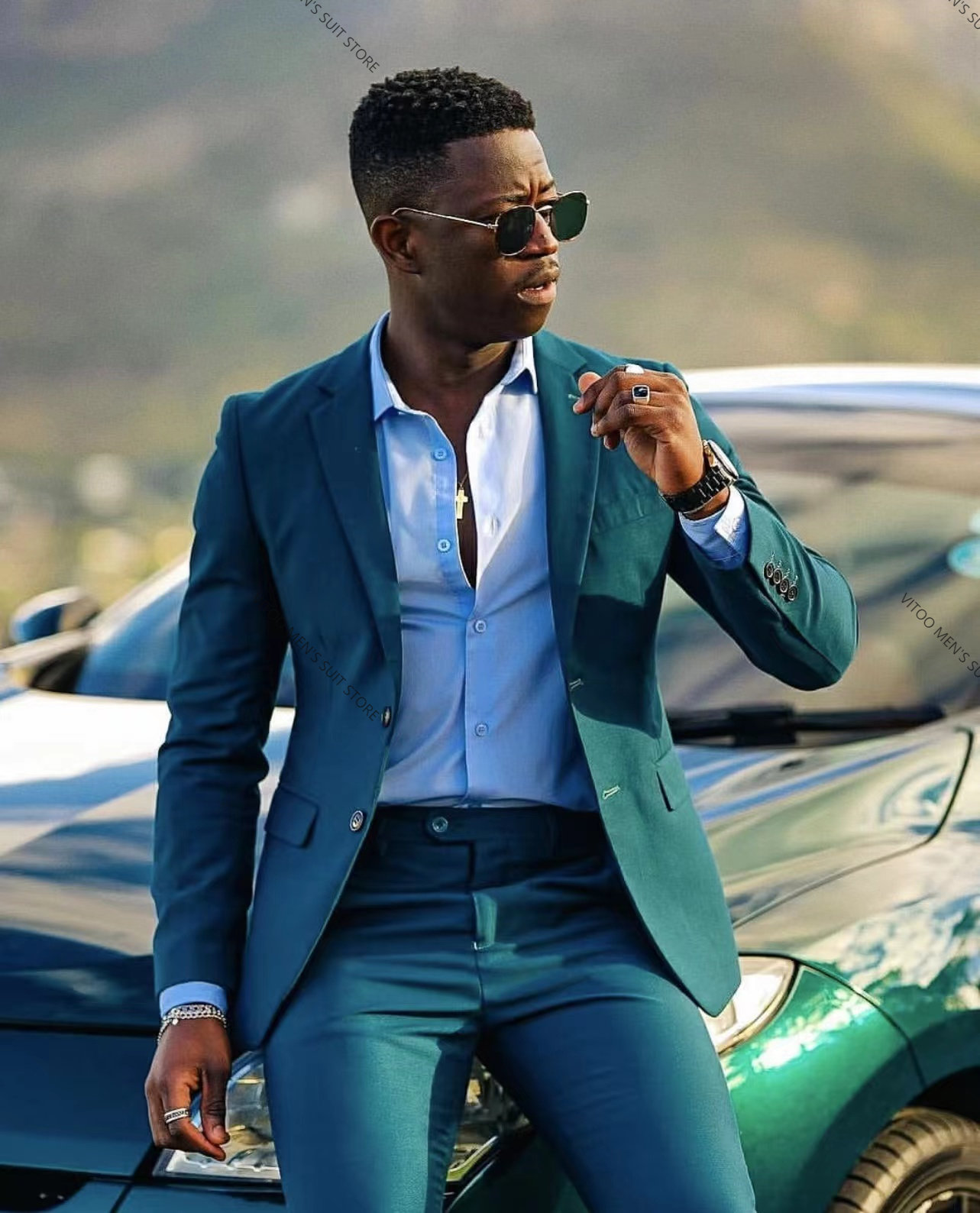 Dark Green Men Suits Slim Fit  - Suitsupply Wedding Tuxedo avis et prix