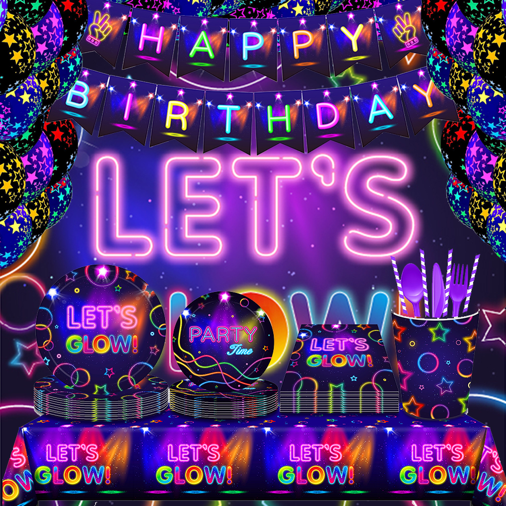 Glow Party Tablecloth Napkins  - Confetti Balloon Set avis et prix